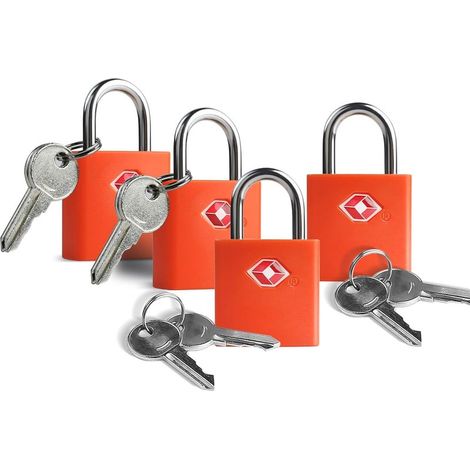 Set mit 4 TSA-zugelassenen Reiseschlössern inklusive Schlüsseln – Vorhängeschlösser aus Zinklegierung, ABS-Kunststoffbeschichtung, kleine, sichere Schlösser für Koffer, Rucksäcke und Spinde im Fitness (1/5)