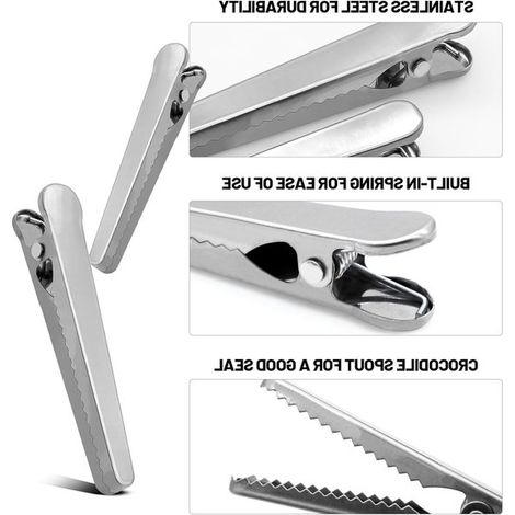 Clip di chiusura in acciaio inox per sacchetti - riutilizzabili - 12 pezzi - 2 misure (1/4)