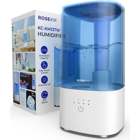 Room Humidifier - Ultrasonic Humidifier Silent Cool Mist Humidifier for Plants, Baby, Bedroom, with 360° Rotating Nozzle, No Filter, Auto Shut-off, Blue (1/5)
