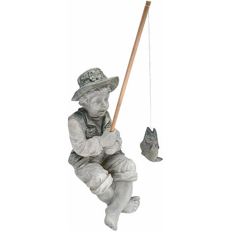 Frédéric le Petit Pêcheur d'Avignon Statue de Pêcheur pour Jardin, 38 cm, polyrésine, deux tons pierre (1/5)