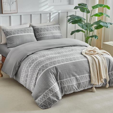 Ensemble de literie 4 pièces King-Size Gris Microfibre avec drap-housse