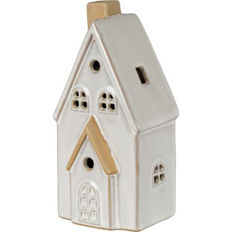 Alora Medium Townhouse with LED Light - Ceramic - L8 x W7 x H17 cm - White