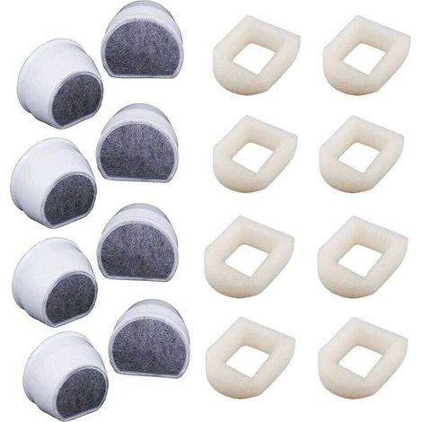 Lot de 16 préfiltres en mousse et filtre à charbon - Compatible avec les fontaines PetSafe Drinkwell INOX 360 Avalon Pagoda Seascape et Sedona - Filtre pour fontaine à eau pour chats et chiens (1/4)