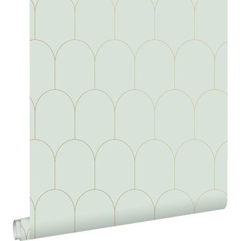 papier peint art déco vert menthe clair et or - ESTAhome (1/5)