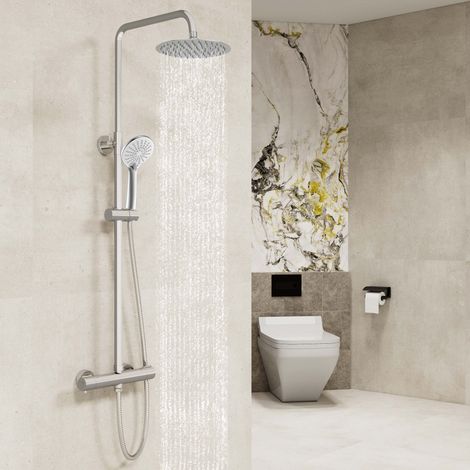 AICA Thermostatic Dual Head Mixer Shower Set Round Bar Chrome Exposed Valve (1/5)