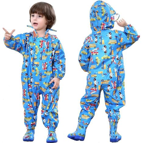Imperméable pour enfants avec capuche, salopette légère en PVC, combinaison de pluie imperméable unisexe, imprimé animal, convient aux hauteurs de 105 à 115 cm (1/4)