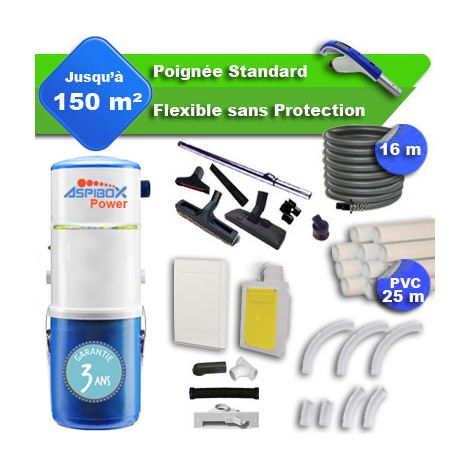 Aspirateur central ASPIBOX Power garantie 4 ans + flexible rétractable 15 m standard + 7 accessoires + kit 1 prise RETRAFLEX + kit prise balai (rayon d'action 150 m2) (1/5)