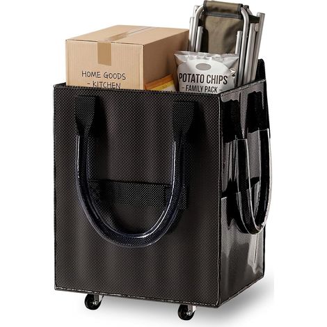 Carrello della spesa pieghevole con ruote 50,8×40,64×30,48 cm, borsa della spesa riutilizzabile, trasporto senza barriere per fare la spesa, lavanderia, campeggio e traslochi (nero) (1/5)