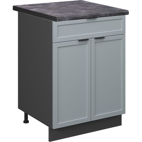 Mobiletto base per cucina Fame-Line, Blu-grigio chiaro, 60 cm con cassetto, PL Antracite, Vicco