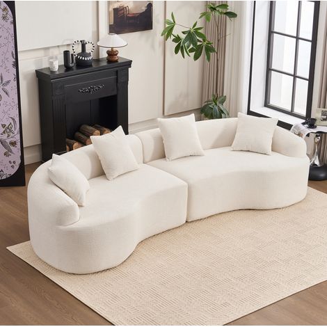 Divano modulare curvo 275x115x63 cm in ciniglia bianca, 4 posti – MEUBLIV (1/5)