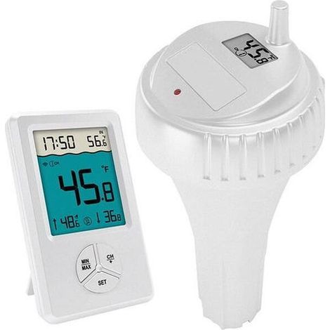 Wireless floating pool thermometer, indoor/outdoor thermometer for pools, spas, hot tubs and ponds, white (1/5)