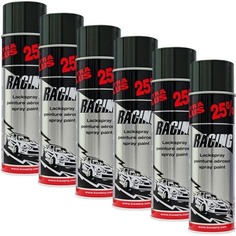 6 bombes de peinture - Carrosserie voiture - Racing - Noir brillant - 500ml