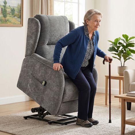 Fauteuil TV Fauteuil relax avec appui pour se lever pour les personnes âgées, optique chenille, avec télécommande et poches latérales, gris foncé (1/5)