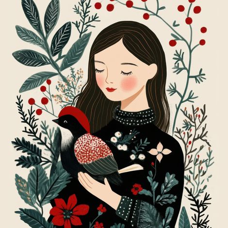 Tableau sur toile femme noël 30x30 cm - Impression sur Toile Murale Décorative - Image imprimée en HD sur Toile - Toile sur Châssis en Bois FSC - Fabriqué en France