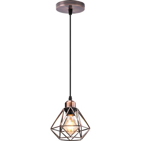 STOEX Lustre Suspension Industriel en Métal Laiton rouge , Luminaire Style Vintage Design forme Cage Diamant Rétro pour Salon Chambre Salle à manger (sans ampoule) (1/5)