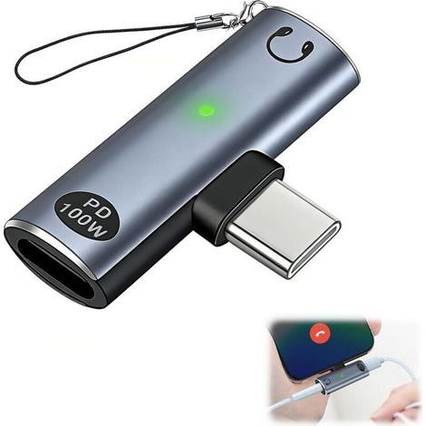 2 en 1 Adaptateur USB C Jack Charge avec PD 100W, Adaptateur USB C vers Jack 3,5 mm 2 en 1 avec DAC et Audio Hi-FI, Type-C Mâle vers Femelle Audio et Charge pour Portable Tablet Téléphone