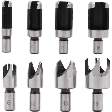 8 Pièces Fraise à Bouchonner Bois, Mèche à Bouchon Bois 6 mm/10 mm/13 mm/16 mm (1/4)