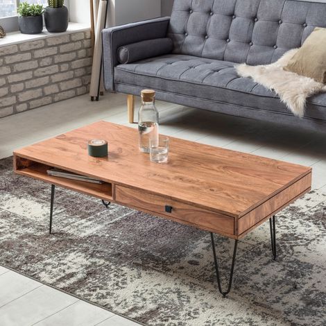 Table basse 1 tiroir et 1 niche en bois d'acacia naturel - SURATE (1/5)