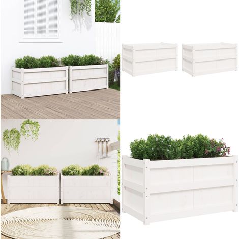 Jardinières 2 pcs blanc bois de pin massif - Jardiniere - Pot De Fleurs Extérieur - Décoration Jardin - Bois De Pin - Jardinerie - Home & Living (1/5)
