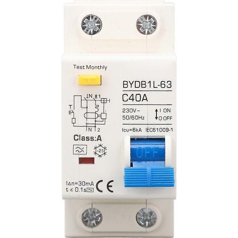 Disjoncteur différentiel de type A 40 A 30 mA, disjoncteur miniature unipolaire N, disjoncteur miniature domestique 230 V