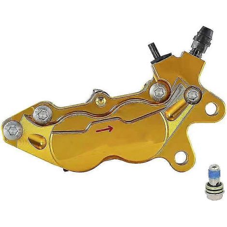 Étrier de frein axial universel pour moto, fixation 40 mm, 4 pistons, compatible Honda, Yamaha, Kawasaki et Suzuki (doré, droit). (1/5)