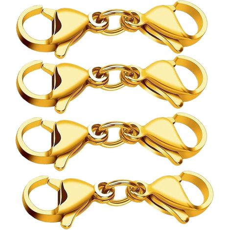 Lot de 4 fermoirs mousquetons doubles - Rallonge de fermoir mousqueton en métal - Mini bracelet doré - Création de bijoux et de bracelets (1/5)