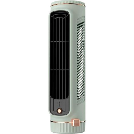 Mini fan, portable bladeless fan, 3D circulation tower, low noise, usable vertically/horizontally, light green. (1/5)