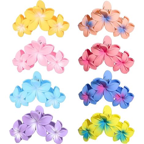 Set di 8 fermagli per capelli con graziosi fiori, fiori hawaiani, fermagli spessi, fermagli floreali, regalo per donne, adolescenti e ragazze. (1/3)