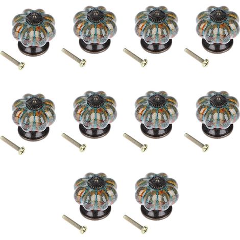 Sollbry Perillas de cerámica para cajón con forma de calabaza de 40 mm, 10 piezas, estilo vintage, con estampado de leopardo azul, para armarios, alacenas y cajones. (1/3)