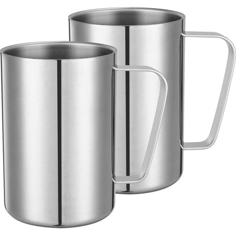 Lot 2 Tasses Isothermes 500ml, Acier Inox 304, Double Paroi, Grande Poignée, Chaud/Froid, Café/Thé/Lait