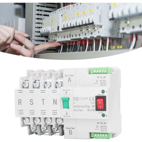 Automatischer 400-V-Wechselstrom-Umschalter mit zwei Stromversorgungen, Millisekunden-Umschaltung zwischen Motor und Netz, unterbrechungsfreie Stromversorgung, zeitverzögerte Umschaltung, DIN-Schienen (1/5)