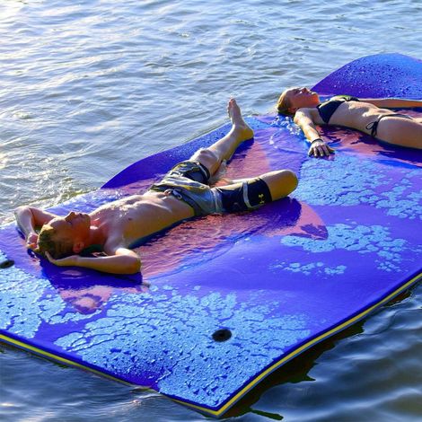 COSTWAY 270x180cm Wasserhaengematte, Wasserliege 300kg Tragkraft, Schwimmmatte Schwimmfloss, Schwimmender Teppich, Schwimmende Wasser Bett Schwimminsel Blau