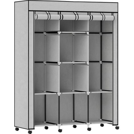 Armoire en tissu, solution de rangement, 8 étagères, 2 tringles, grise avec compartiments spacieux pour un rangement optimal (1/5)