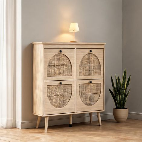 Armoire à chaussures 105 x 24 x 97.5 cm en bois et rotin 20 (1/5)