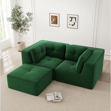 Divano angolare modulabile 208x177x69 cm in tessuto verde, salvaspazio FloraGrace (1/5)