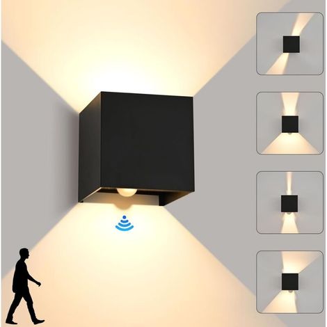 Applique Murale Intérieur/Extérieur avec Détecteur de Mouvement IP65 Étanche 12W 3000K - Angle Réglable (Noir) (1/5)