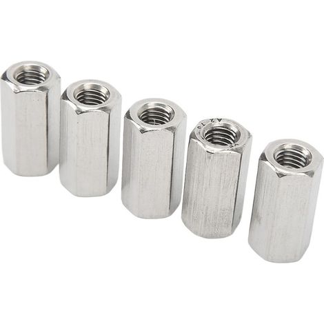 Écrou d'accouplement hexagonal M10, 5 pièces, connecteur argenté antirouille en acier inoxydable pour goujons de boulons (1/5)