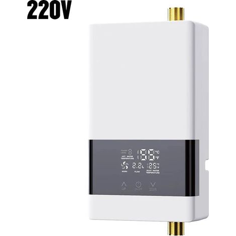Chauffe-eau électrique instantané 220 V (blanc, format vertical), mural, avec écran LCD et télécommande. (1/2)