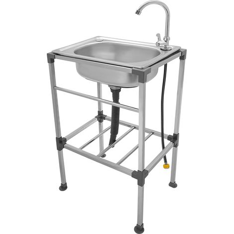 Lavello da cucina in acciaio inox argento 201 realizzato in acciaio inox e gomma con mobile da cucina, lavello freestanding set completo 48 x 35 x 83 cm facile da usare nelle case,