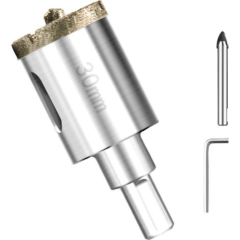 Scie Cloche Diamantée 30 mm Avec Foret Guidage de Centrage Ouvre Trou en Verre Foret Diamant Trepans pour Carrelage Trépan Diamant pour Carrelage, Porcelaine, Verre, granit, Marbre et Céramique (1/5)