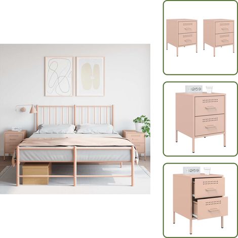 The Living Store Nachttische 2 Stk. Rosa 36x39x50,5 cm Stahl - Nachttisch - Schreibtisch - Sideboard - Wohnzimmerschränke - Rosa Nachttisch (1/5)