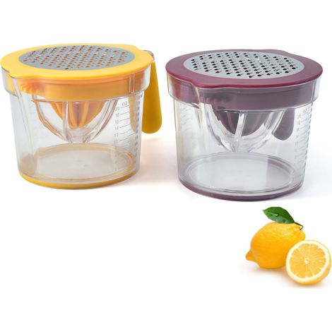 Manuelle Zitruspresse aus Edelstahl (600 ml) mit Eiertrenner und Skala, ideal für Küche, Büro und Reisen – Gelb (1/5)