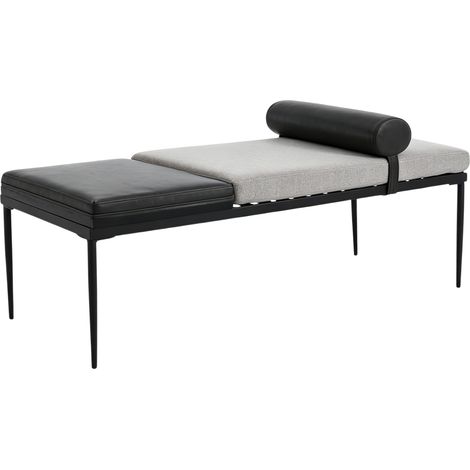 Wahson Modern Daybed, End of Bed Bench with Wooden Tray Metal Legs Leather and Chenille Fabric Window Seat for Bedroom Living Room, Grey