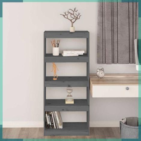 808170 Bibliothèque/Séparateur de pièce Gris 60x30x135,5 cm Pin massif (1/5)