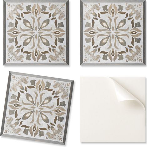 Azulejos autoadhesivos con gr谩ficos para comedor, PVC, estampado floral sim茅trico, 20x20x20 cm