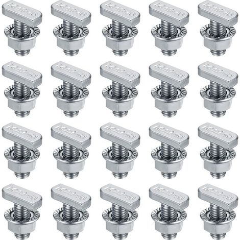 T-Nut-Schrauben, T-Hammerkopfschrauben, 20 T-Nut-Schrauben mit 20 Sechskant-Flanschmuttern für Aluminiumprofile, Photovoltaik-Solarmodule, M10 x 30 mm