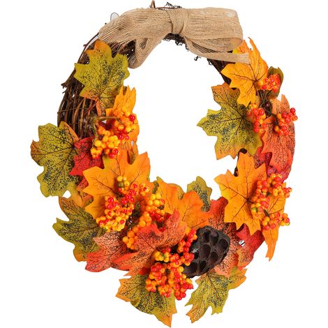 Künstlicher Herbst-Türkranz, Ahornblattkranz, Girlande, festliche Heimdekoration (1/5)