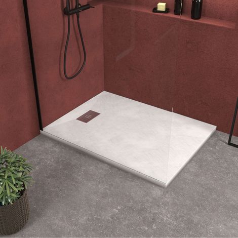 receveur de douche blanc effet pierre 90x120 cm et grille décor linéaire en inox