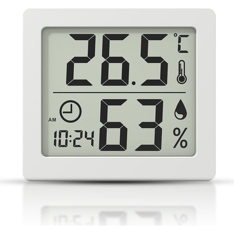 Thermomètre/hygromètre numérique Grand écranD'ambiance Moniteur de Température et Humidimètre Indicateur D'humidité et de Température avec horloge (Blanc) (1/5)