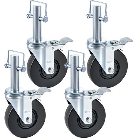 Mophorn Ruedas giratorias de goma para andamios, 12 cm, con rotación de 360° y doble bloqueo, set de 4 unidades, capacidad de carga de 127 kg por rueda, ideales para carros, muebles e industrias (1/5)